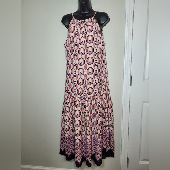 Maison Tara Peacock Geometric Abstract Maxi Dress sz 10 - Picture 1 of 10
